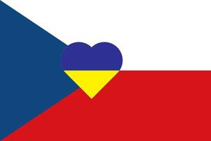 A heart painted in the colors of the flag of Ukraine on the flag of Czech  republic. Vector illustration of a blue and yellow heart on the national symbol.