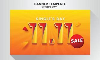 plantilla de banner de ilustración de venta de día de soltero realista elegante colorido vector