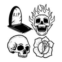 conjunto de colección boceto dibujado a mano de ilustración de cráneo para tatuajes, pegatinas, etc. vector