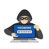 Hackers are stealing passwords, data, and profiles on your laptop. Internet, Viruses, Phishing, Hacking. Vector illustration.