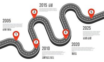 Business road map timeline infographic. Milestone of company five times. Company history. Vector illustration.
