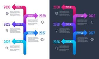 plantilla de infografía de línea de tiempo vertical con cinco flechas que muestran información cada año. ilustración vectorial vector