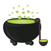 Boiling witch's potion in a cauldron. Vector illustration.