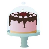 Cherry cake with chocolate. Vector illustration.