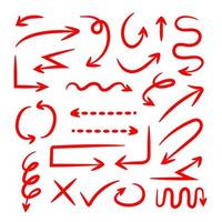 conjunto de ilustración de flechas dibujadas a mano irregular roja vector