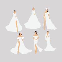 Girl in white wedding dress collection vector