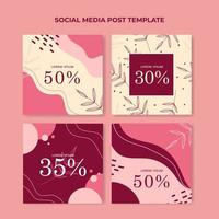 Abstract pink background with leaf line sale social media post collection vector