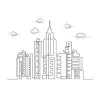 City buildings skyline with clouds minimalist one line drawing vector