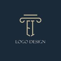 EI initial logo for lawyer, law firm, law office with pillar icon design vector