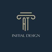 AT initial logo for lawyer, law firm, law office with pillar icon design vector