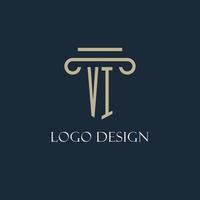 VI initial logo for lawyer, law firm, law office with pillar icon design vector