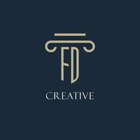 FD initial logo for lawyer, law firm, law office with pillar icon design vector