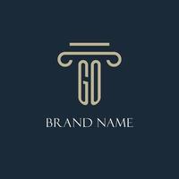 GO initial logo for lawyer, law firm, law office with pillar icon design vector