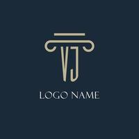 VJ initial logo for lawyer, law firm, law office with pillar icon design vector