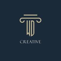 WD initial logo for lawyer, law firm, law office with pillar icon design vector