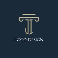 JI initial logo for lawyer, law firm, law office with pillar icon design vector