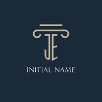 JE initial logo for lawyer, law firm, law office with pillar icon design vector