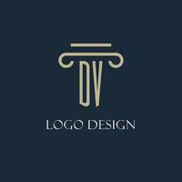 DV initial logo for lawyer, law firm, law office with pillar icon design vector