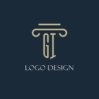 GI initial logo for lawyer, law firm, law office with pillar icon design vector