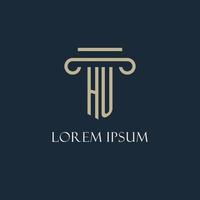 HU initial logo for lawyer, law firm, law office with pillar icon design vector