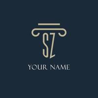 SZ initial logo for lawyer, law firm, law office with pillar icon design vector