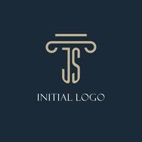 JS initial logo for lawyer, law firm, law office with pillar icon design vector