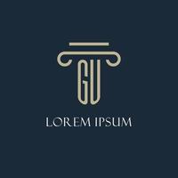 GU initial logo for lawyer, law firm, law office with pillar icon design vector