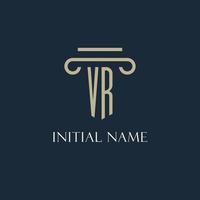 VR initial logo for lawyer, law firm, law office with pillar icon design vector