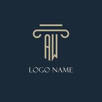 AW initial logo for lawyer, law firm, law office with pillar icon design vector