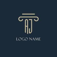 AJ initial logo for lawyer, law firm, law office with pillar icon design vector