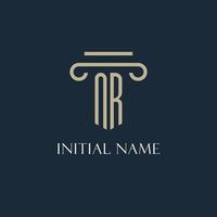 NR initial logo for lawyer, law firm, law office with pillar icon design vector