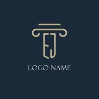 EJ initial logo for lawyer, law firm, law office with pillar icon design vector