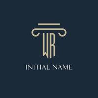 WR initial logo for lawyer, law firm, law office with pillar icon design vector