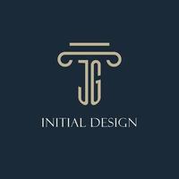 logotipo inicial jg para abogado, bufete de abogados, bufete de abogados con diseño de icono de pilar vector