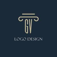 logotipo inicial gv para abogado, bufete de abogados, bufete de abogados con diseño de icono de pilar vector