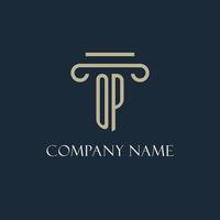 OP initial logo for lawyer, law firm, law office with pillar icon design vector