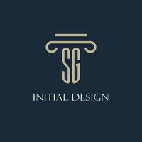 SG initial logo for lawyer, law firm, law office with pillar icon design vector
