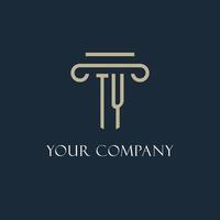 logotipo inicial de ty para abogado, bufete de abogados, bufete de abogados con diseño de icono de pilar vector