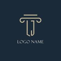 logotipo inicial de lj para abogado, bufete de abogados, bufete de abogados con diseño de icono de pilar vector
