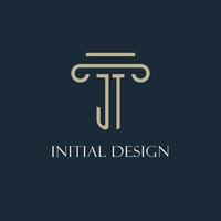 logotipo inicial jt para abogado, bufete de abogados, bufete de abogados con diseño de icono de pilar vector