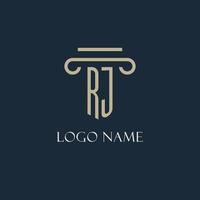 logotipo inicial de rj para abogado, bufete de abogados, bufete de abogados con diseño de icono de pilar vector