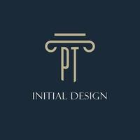 PT initial logo for lawyer, law firm, law office with pillar icon design vector