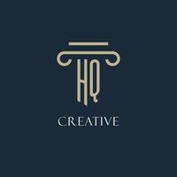 HQ initial logo for lawyer, law firm, law office with pillar icon design vector