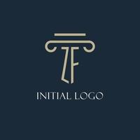 ZF initial logo for lawyer, law firm, law office with pillar icon design vector