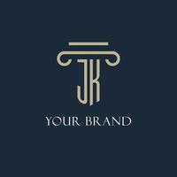 JK initial logo for lawyer, law firm, law office with pillar icon design vector