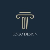 OV initial logo for lawyer, law firm, law office with pillar icon design vector