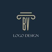 BV initial logo for lawyer, law firm, law office with pillar icon design vector