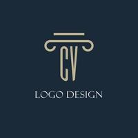 CV initial logo for lawyer, law firm, law office with pillar icon design vector