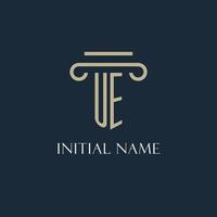 UE initial logo for lawyer, law firm, law office with pillar icon design vector