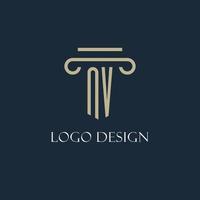 NV initial logo for lawyer, law firm, law office with pillar icon design vector